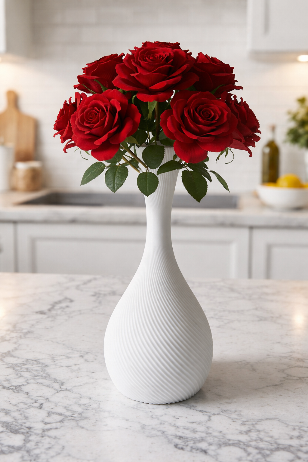 Faber Lux Ribbed Flower White Vase - 17cm Tall view 3